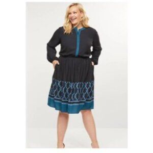 Lane Bryant Plus Size 24w Black Blue Long Sleeve Dress NEW $89